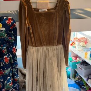 girl+hood Brown Velvet and Cream Tulle Girls' Casual Dress